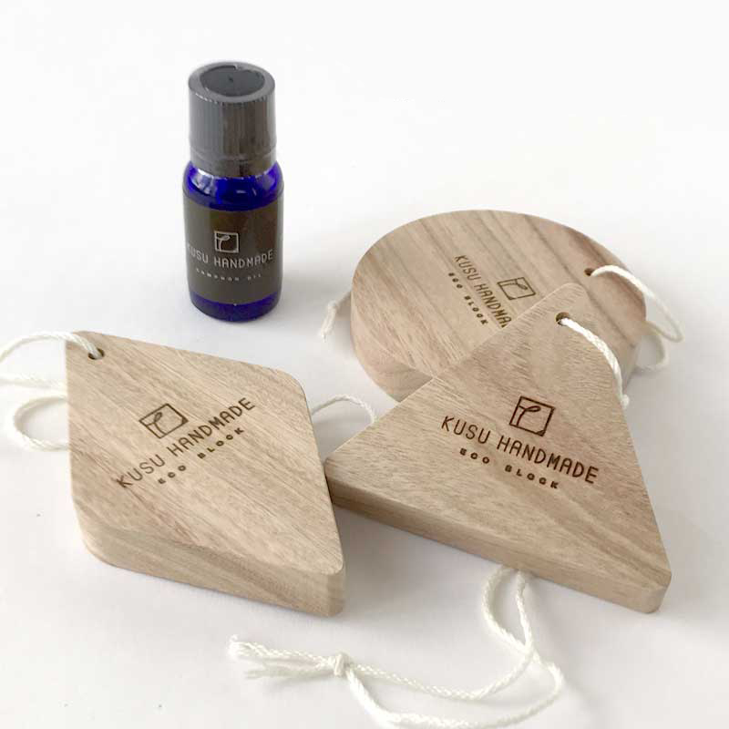 ハンギングブロック 3点セット＋カンフルオイル10ml/KUSU HANDMADE /衣類用 天然防虫剤